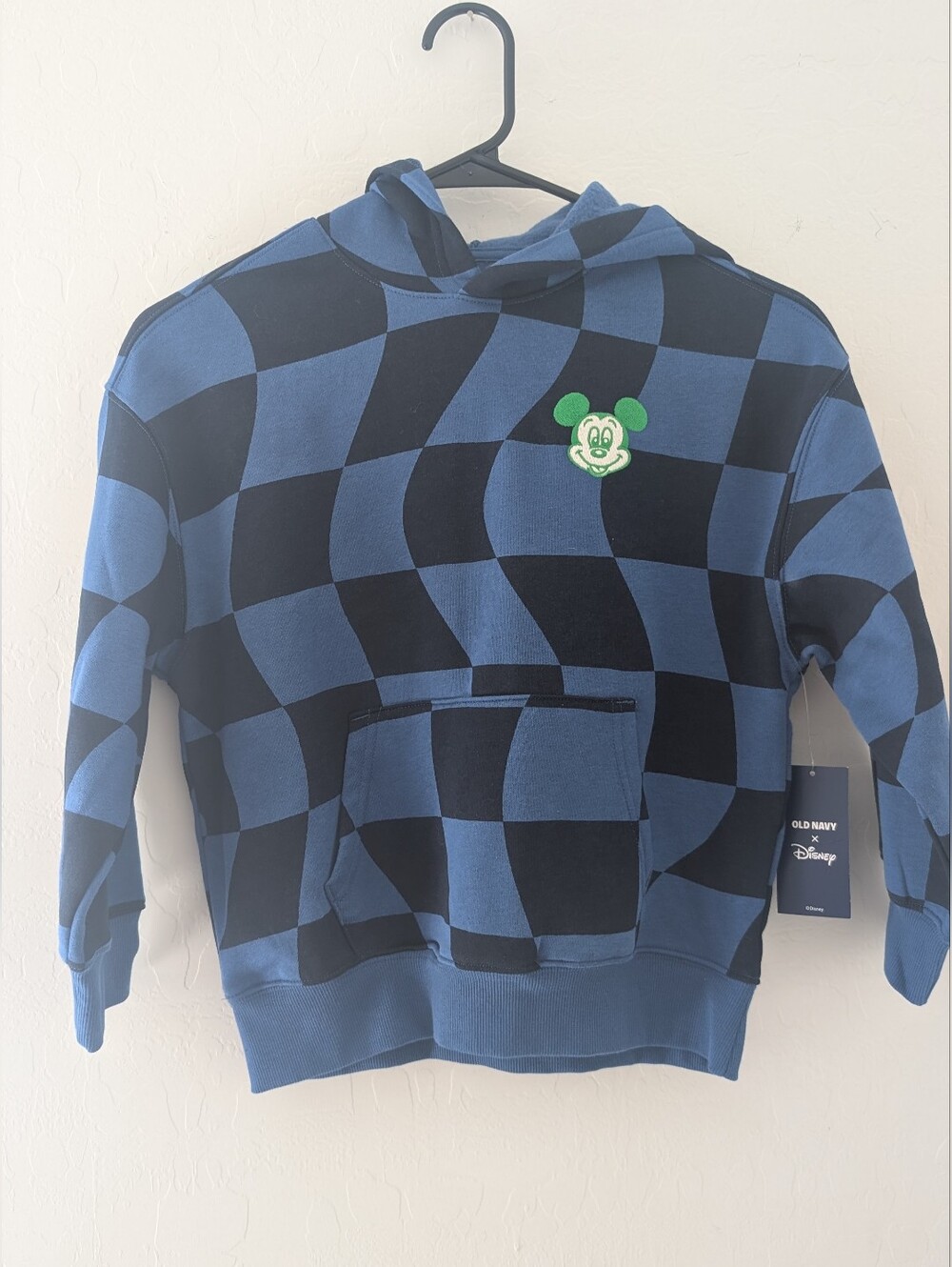 NWT Boys Old Navy x Disney Blue & Black Checkerboard Mickey Hoodie Size S